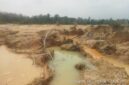 Kondisi lokasi Penambangan Emas Tanpa Izin (PETI) di kawasan Afdeling III, lahan Koperasi Tanjung Bungo, Kecamatan Tebo Ilir, Kabupaten Tebo. Terlihat aktivitas tambang ilegal yang merusak lahan dan lingkungan sekitar.